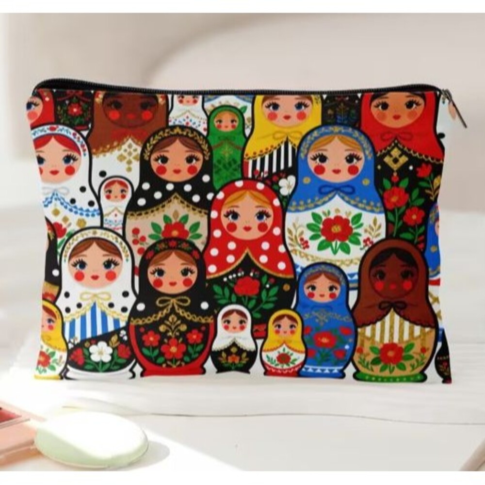 Matryoshka Nesting Doll Makeup Bag Cosmetic Tote Travel Zipper Storage 6 x 8-in